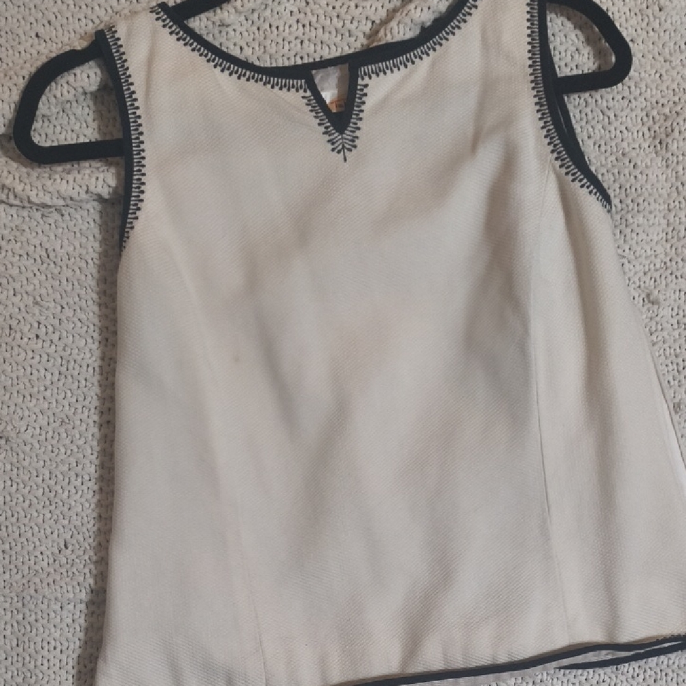 Talbots White Sleeveless Blouse with Black Stitch Trim
